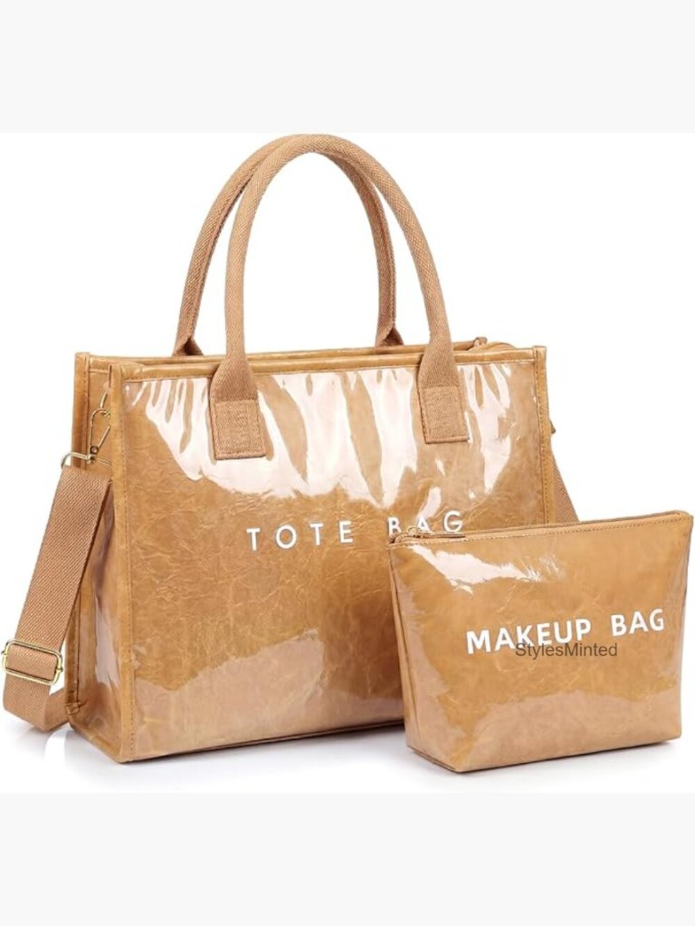 PVC Tote Bag for Women, Work Handbag, Kraft Paper Shoulder Travel Gym Purse Set